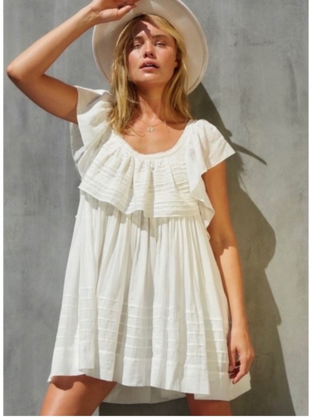 Free People Hailey Mini Dress White Cotton Ruffle Open Back Boho Womens XS Boho